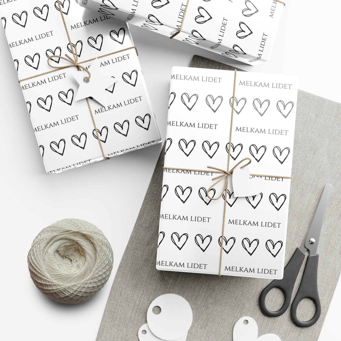 Melkam Lidet Heart Pattern B&W Gift Wrap Paper