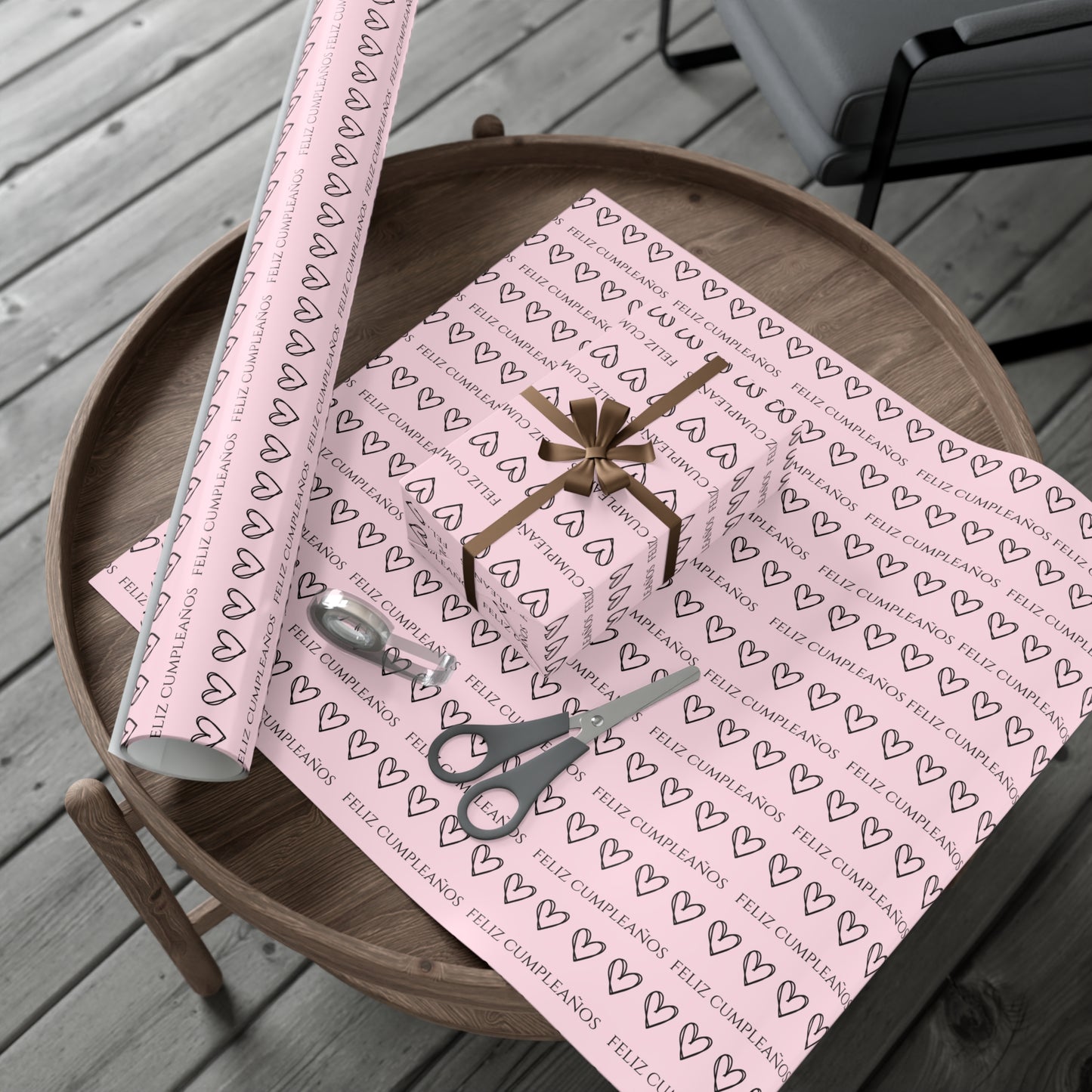 Feliz Cumpleaños Pink with Heart Pattern Gift Wrap Papers