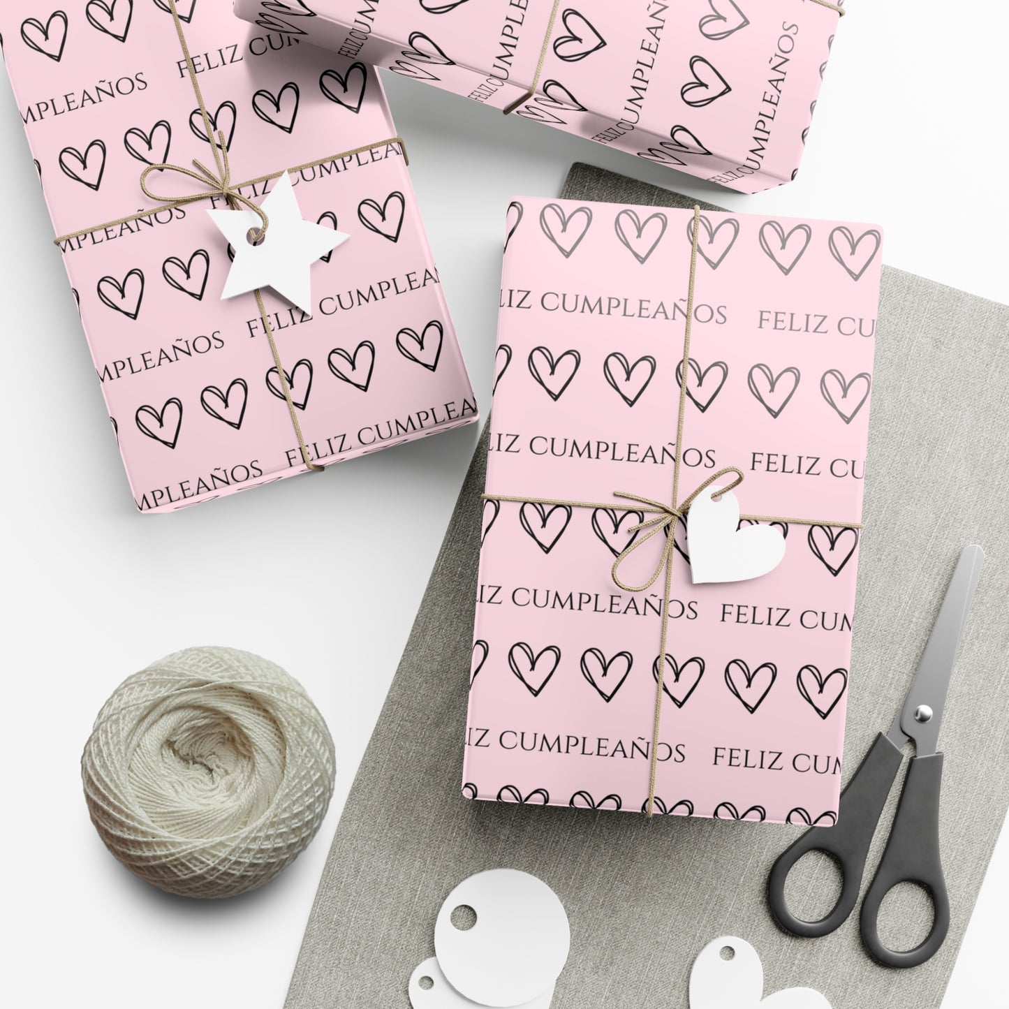 Feliz Cumpleaños Pink with Heart Pattern Gift Wrap Papers