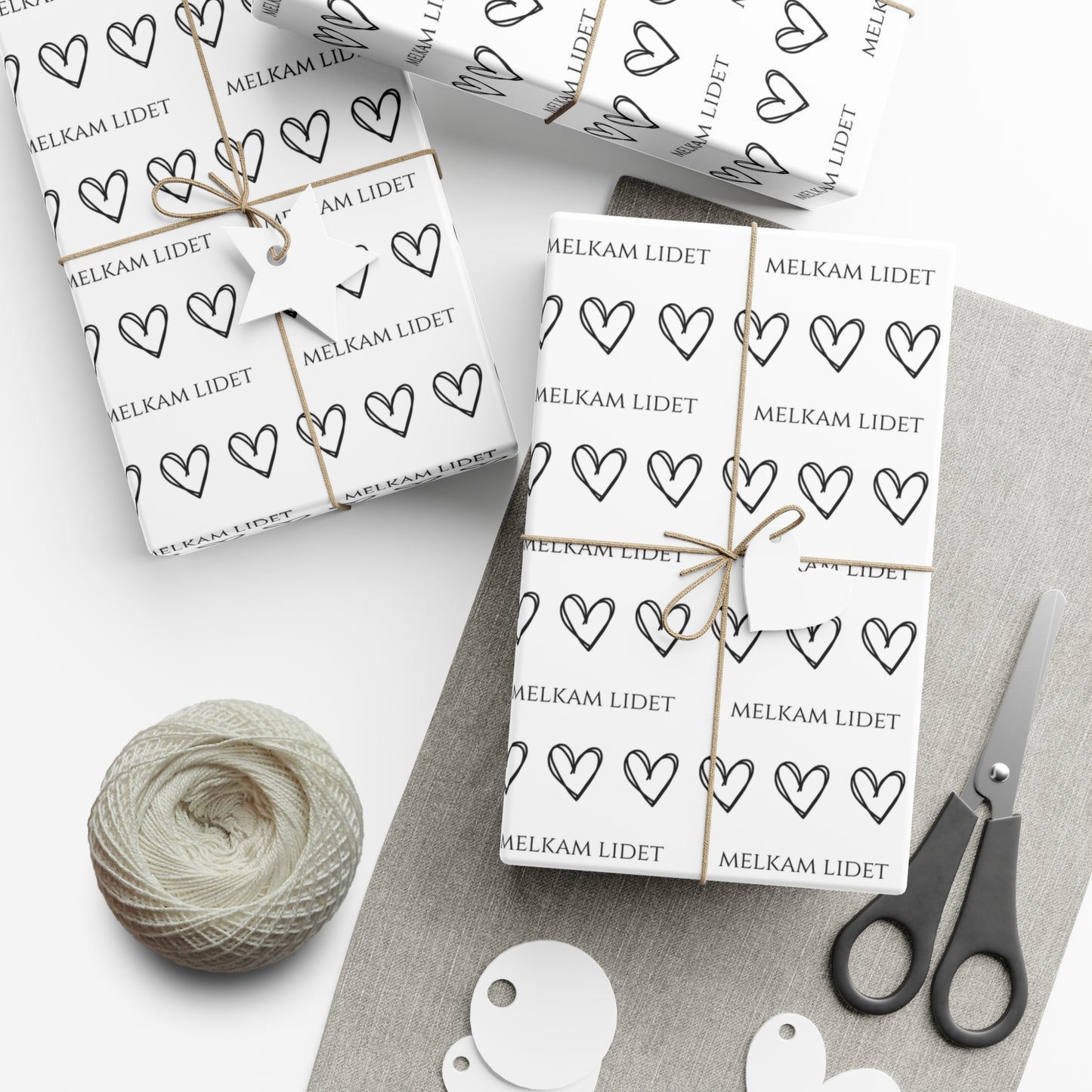 Melkam Lidet Heart Pattern B&W Gift Wrap Paper