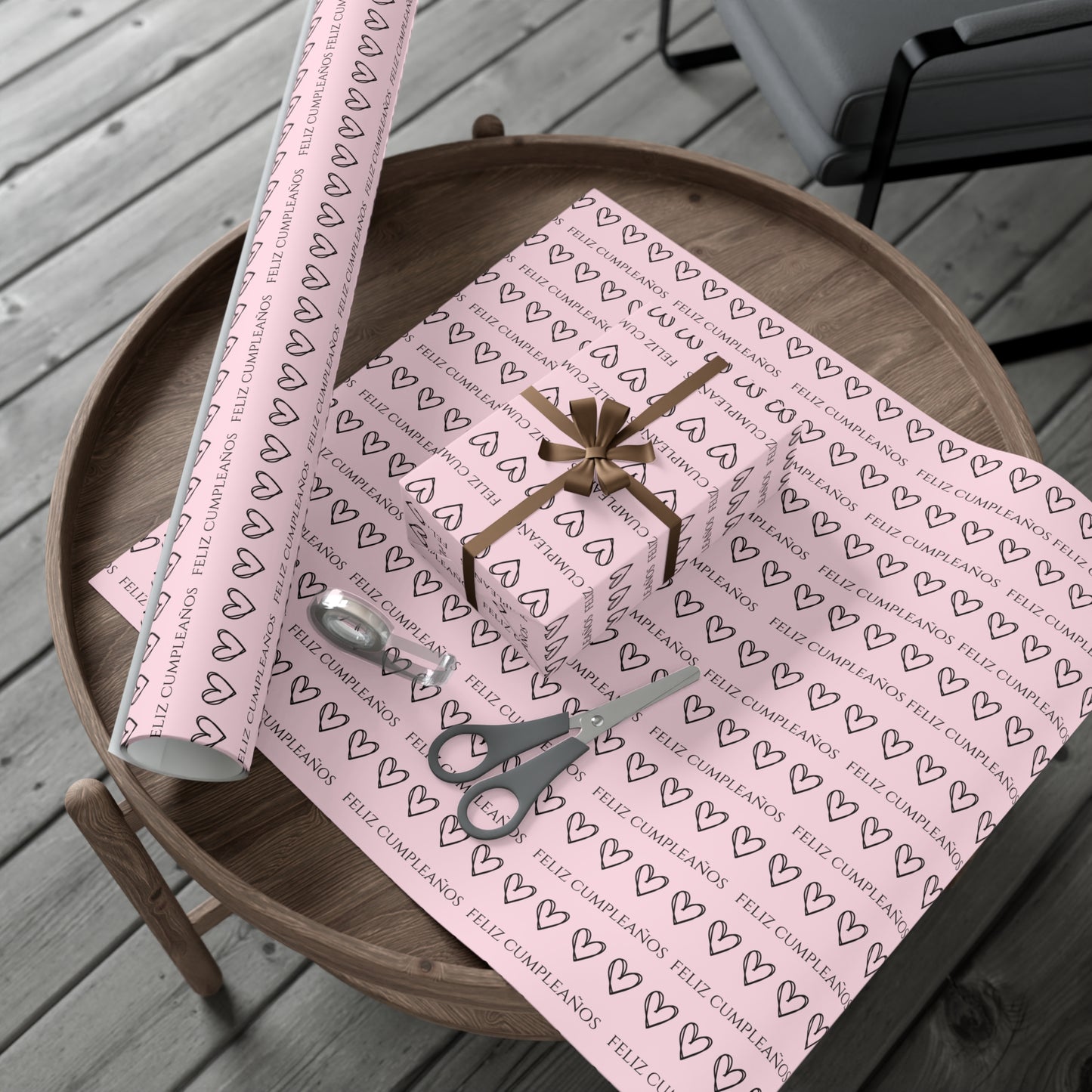 Feliz Cumpleaños Pink with Heart Pattern Gift Wrap Papers