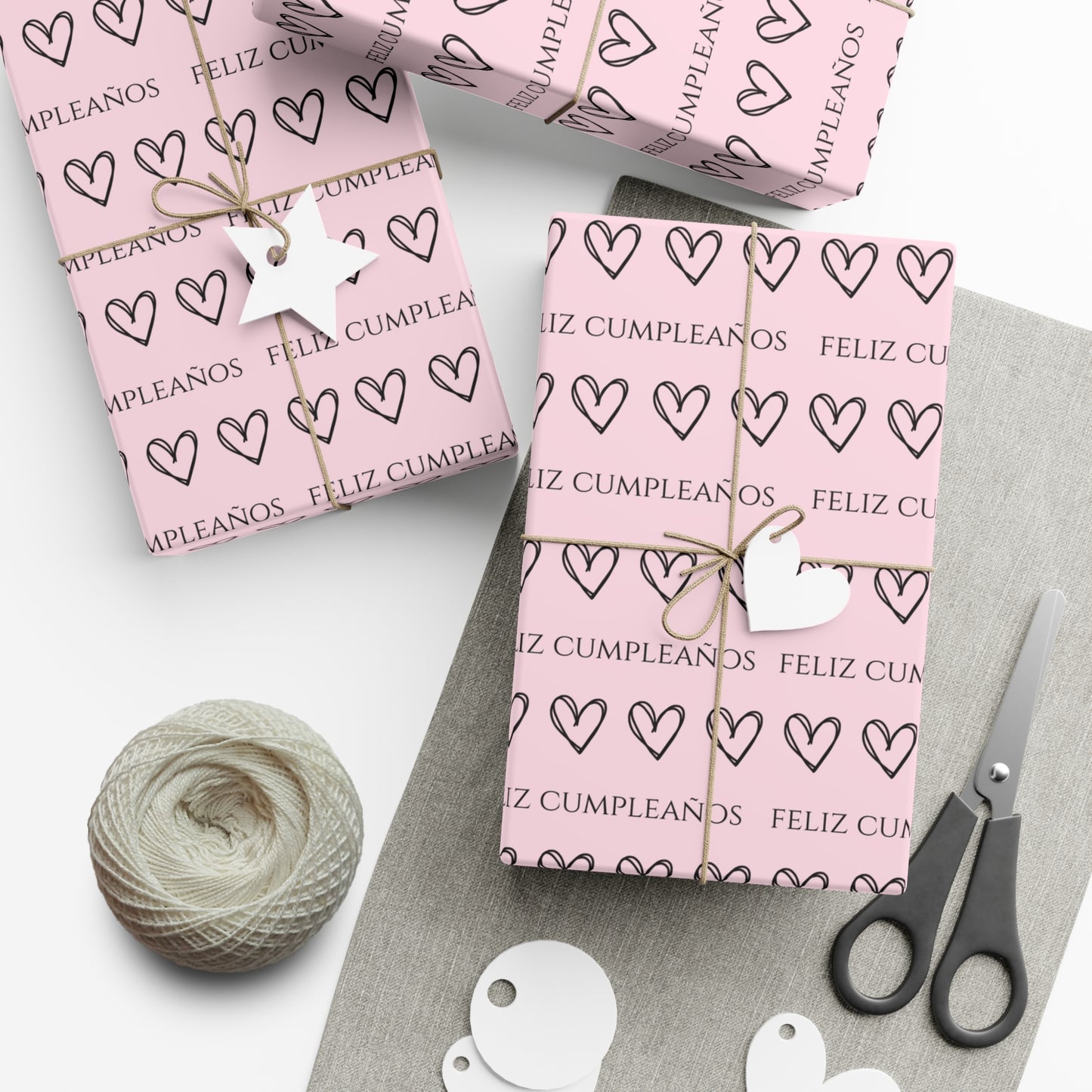 Feliz Cumpleaños Pink with Heart Pattern Gift Wrap Papers